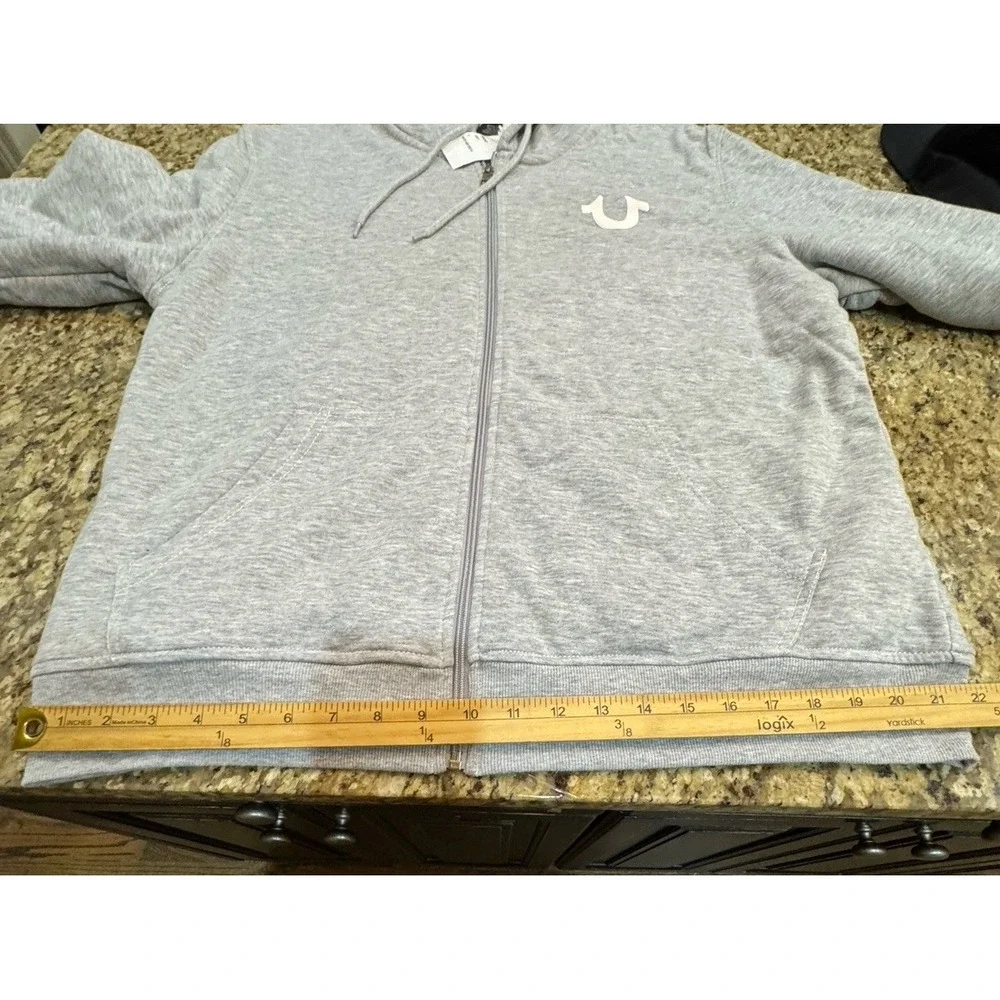 True Religion Sherpa Print Logo Seal Full Zip Hoodie in heather grey Size Large